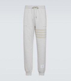 Хлопковые спортивные штаны с полосками 4-Bar Thom Browne, белый