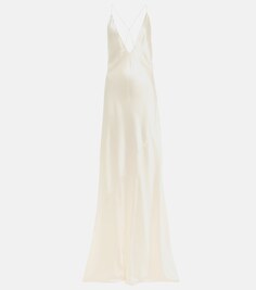 Шелковое атласное платье SAINT LAURENT, белый