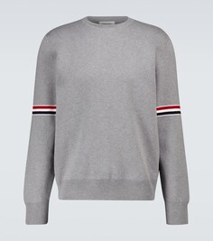 Свитер Tricolor Inlay из хлопка с миланским швом Thom Browne, серый