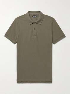 Рубашка-поло из хлопкового пике, окрашенная в готовом виде TOM FORD, зеленый