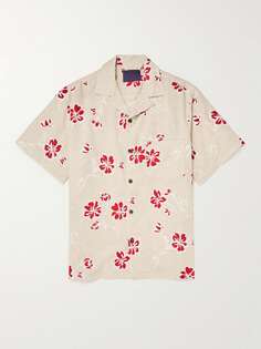 Рубашка с воротником-стойкой и цветочным принтом из смеси льна и хлопка PORTUGUESE FLANNEL, красный