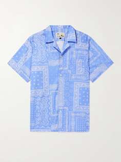 Хлопковая рубашка с принтом «бандана» и воротником-стойкой BATHER, синий