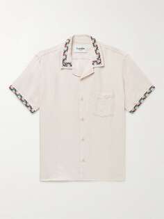 Рубашка Hamsa Camp-Collar с вышивкой из смеси льна и хлопка CORRIDOR, кремовый