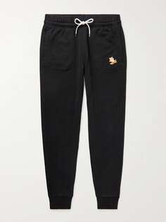 Спортивные брюки Chillax Fox из хлопкового джерси с зауженным логотипом и аппликацией MAISON KITSUNÉ, черный