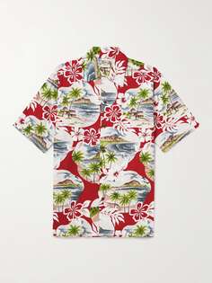 Хлопковая рубашка с принтом Island Pareo и трансформируемым воротником Go Barefoot, красный