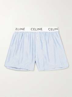 Прямые шелковые пижамные шорты в полоску Celine Homme, синий