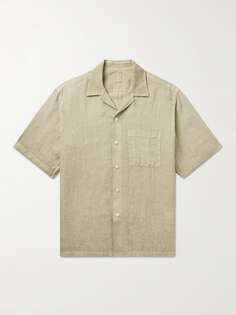 Льняная рубашка с воротником-стойкой 120% LINO, зеленый