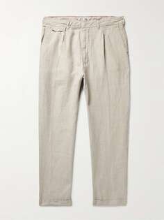 Стандартные укороченные льняные брюки узкого кроя со складками ALEX MILL, бежевый