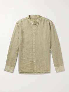 Льняная рубашка с дедушкиным воротником 120% LINO, зеленый