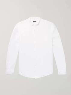 Льняная рубашка узкого кроя с воротником-стойкой CLUB MONACO, белый