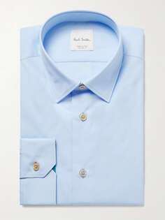Голубая приталенная рубашка из хлопка и поплина PAUL SMITH, синий