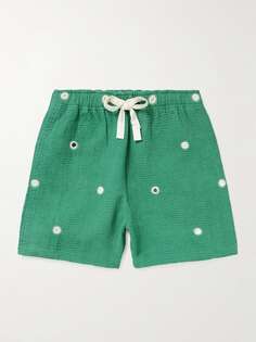 Широкие хлопковые шорты с вышивкой и кулиской KARU RESEARCH, зеленый