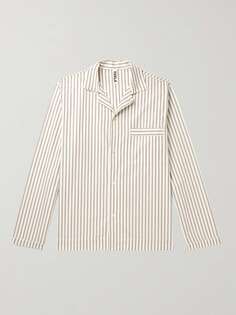 Полосатая пижамная рубашка из органического хлопка и поплина с воротником-стойкой TEKLA, белый