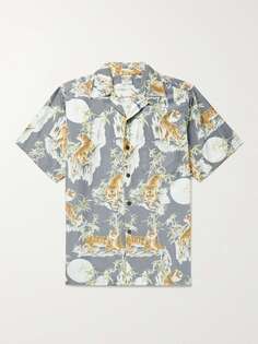 Хлопковая рубашка с принтом Tiger Faded Camp-Collar Go Barefoot, синий