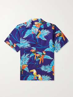Хлопковая рубашка с принтом Tropical Birds Camp-Collar Go Barefoot, синий