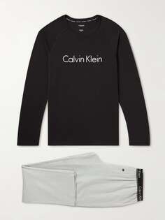 Пижамный комплект из смесового хлопкового джерси с логотипом CALVIN KLEIN UNDERWEAR, черный