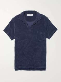 Рубашка поло из хлопка и махровой ткани Slim-Fit с раскладным воротником ORLEBAR BROWN, нави