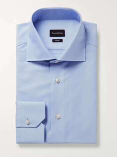 Голубая рубашка Trofeo Slim Fit с воротником-стойкой из хлопка и поплина ZEGNA, синий