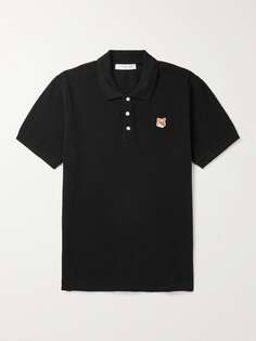 Рубашка поло из хлопка-пике с аппликацией логотипа MAISON KITSUNÉ, черный