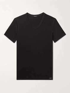 Приталенная футболка из эластичного хлопкового джерси TOM FORD, черный
