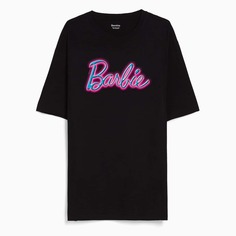 Футболка Bershka Barbie Print Boxy Fit, черный