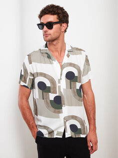 Мужская рубашка с коротким рукавом и коротким рукавом с узором Comfort Fit Resort Collar LCW Vision