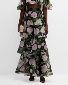 Многоуровневые брюки палаццо с оборками и цветочным принтом Carolina Herrera