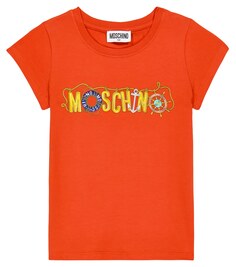 Футболка из смесового хлопкового джерси с логотипом Moschino, оранжевый