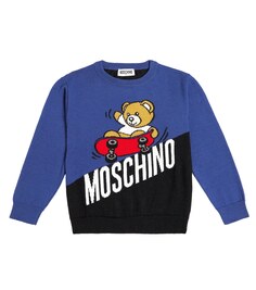 Свитер из хлопка и шерсти с логотипом Moschino, синий
