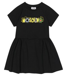 Платье из смесового хлопкового джерси с логотипом Moschino, черный