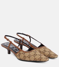 Туфли-лодочки с ремешком на пятке и декором GG Gucci, коричневый