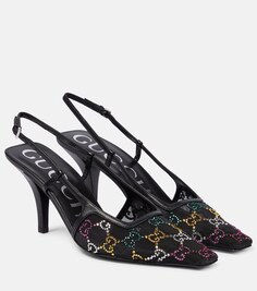 Туфли-лодочки с ремешком на пятке и декором GG Gucci, черный