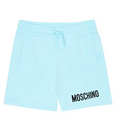 Шорты из хлопкового джерси с принтом Moschino, синий