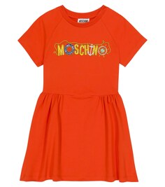 Платье из хлопка с принтом Moschino, оранжевый