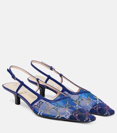 Туфли-лодочки с ремешком на пятке и декором GG Gucci, синий