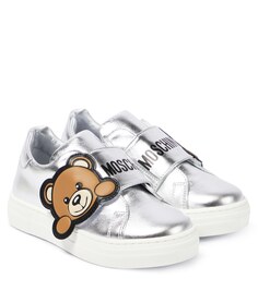 Кроссовки Teddy Bear из кожи Moschino, металлик