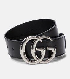 Кожаный ремень с логотипом GG Marmont Gucci, черный