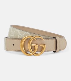 Тонкий кожаный ремень GG Marmont Gucci, бежевый