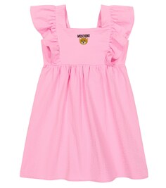 Платье из полосатого хлопка с вышивкой Teddy Bear Moschino, розовый