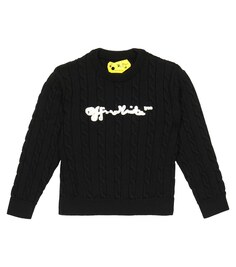 Шерстяной свитер фактурной вязки с логотипом Off-White, черный