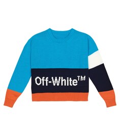 Свитер из хлопка с цветными блоками и логотипом Off-White, белый