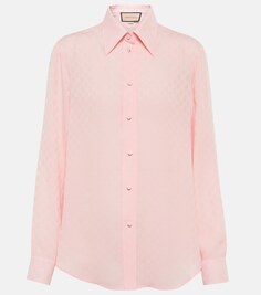 Рубашка из шелкового крепа с узором GG GUCCI, розовый