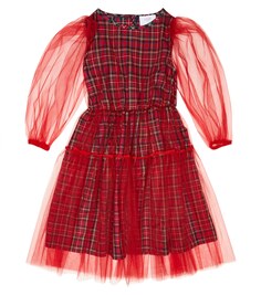 Хлопковое платье в клетку с отделкой из тюля Paade Mode, красный