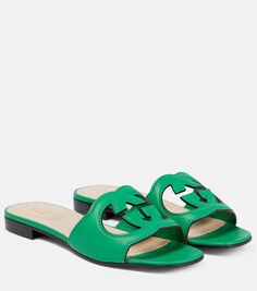 Кожаные сандалии Interlocking G с вырезом G Gucci, зеленый