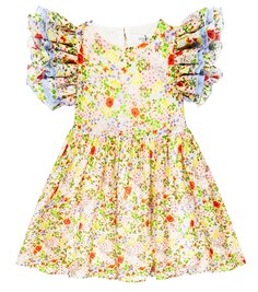 Платье из хлопка и шелка с оборками и цветочным принтом Paade Mode, разноцветный