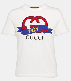 Хлопковая футболка с принтом Interlocking G GUCCI, белый