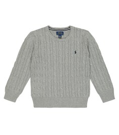 Хлопковый свитер косой вязки Polo Ralph Lauren, серый
