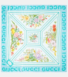 Шелковый шарф с принтом Gucci, разноцветный