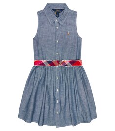 Платье из хлопкового шамбре с поясом Polo Ralph Lauren, синий