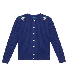 Кардиган вязки косами с вышивкой Polo Ralph Lauren, синий